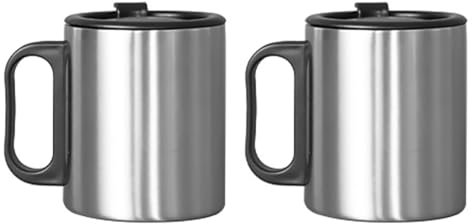 Ieron 300ml Stainless Steel Coffee Mugs Double Wall Insulated Thermo Coffee Mugs Set Coffee Cup Covered Outdoor Water Cup 2 Packs Silver Color