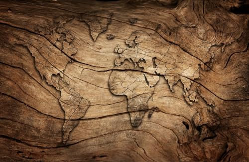 Fototapete 3D Effekt Wohnzimmer Schlafzimmer Tapeten Vintage-Holzkarte Der Welt 400Cmx280Cm Tapete Grau Gold Grün Kinderzimmer Wald Tapete