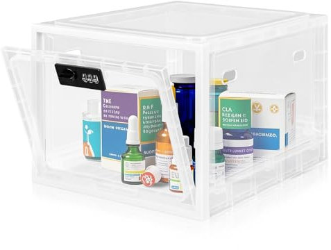 Provcodeabox Boîte transparente verrouillable avec serrure à combinaison | Boîte de sécurité pour médicaments, téléphones portables et collations | Boîte de rangement empilable pour réfrigérateur (29