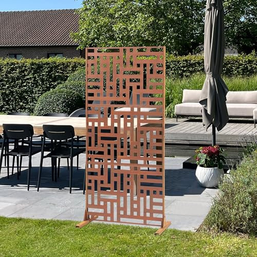 casa.pro Pannello Divisorio per Spazi Esterni Interni Schermatura Decorativa con Struttura Traforata Schermo Divisore in Acciaio 180 x 90 cm Marrone Ossidato