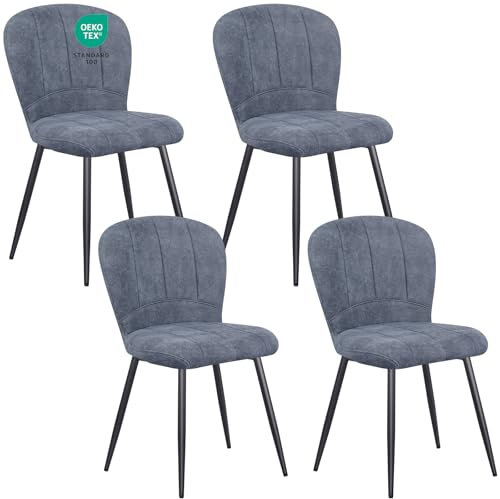 WAFTING Esszimmerstühle 4er Set, Plüsch Chenille Farbric schalenförmiger Esszimmerstuhl, und Metallbeine, Moderner Komfort für Heim & Büro, Dunkelgrau