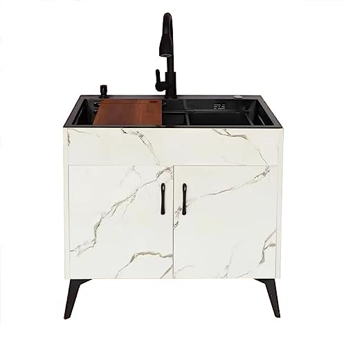 Fregadero de cocina blanco con escurridor, grifo de agua fría y caliente para interiores y exteriores, ideal para restaurantes, garajes, lavandería y lavaderos.