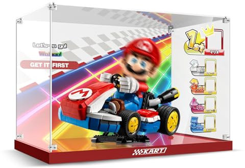 Acryl-Vitrine für Lego 72037 Mario Kart, Verdickter Acryl-Display-Kasten mit Hintergrund, staubdichter Display-Kasten Kompatibel mit Lego 72037 (nur Kasten, Keine Modelle)