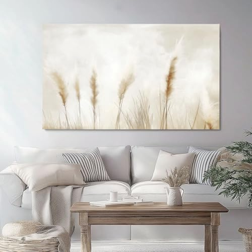 120 x 80 cm Leinwandbilder Bild auf Pflanzen Textur Pampasgras Hellbraunes, Vlies Wandbild Kunstdruck Wanddeko Wand Wohnzimmer Schlafzimmer über Bett Room Decor Geschenke