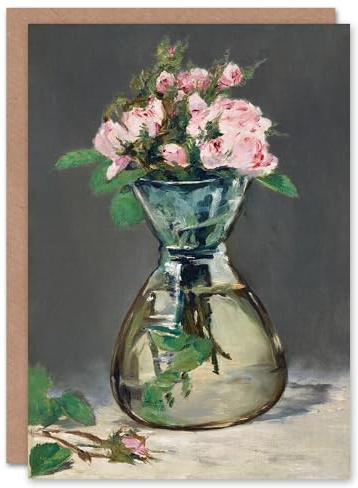 Artery8 Edouard Manet Art Card Moss Roses in a Vase Oil Painting