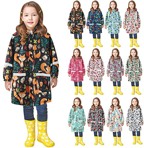 Dinosaurier Regenjacke Kinder Mädchen Junge mit Reflektierend Lang Regenmantel Wasserdicht Regen Jacke Kapuze Raincoat Süße Tierdruck Regenponcho