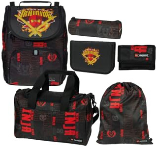 SKANDO BAGS LEGO® Ninjago® 6-teiliges Schulranzen-Set – 16 L, Kai | Schulranzen Jungen 1.-4. Klasse mit Sporttasche, Turnbeutel, Federmäppchen, Stiftebox & Geldbörse