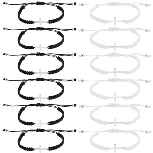 UNICRAFTALE 12Pcs Kreuz Freundschaftsarmband Verstellbare Gurtband Armbänder Mit Kreuz Christliche Nylon Seil Matching Armbänder Für Frauen Männer Ostern Taufe Valentinstag