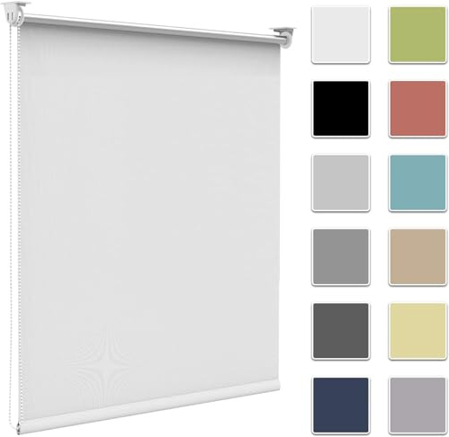 Zarnan Verdunkelungsrollo Klemmfix ohne Bohren B85 x H200cm Weiß Verdunklungsrollo Thermorollo Seitenzugrollo Klemmrollo für Fenster & Tür Sichtschutz Sonnenschutz innen Rollo