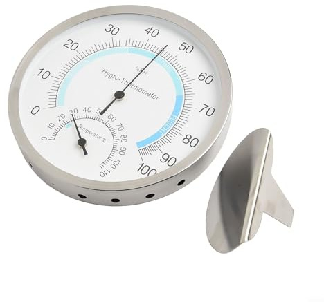 Pumixiy Edelstahl Wetterstation für Raumtemperatur und Luftfeuchtigkeit Überwachung, Analog Hygrometer Thermometer 0-100°C, Büro Klima Regelgerät