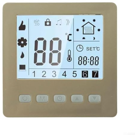 Digitales Wandthermostat mit programmierbarem Wochenplan, 24-Stunden-Timer, LCD-Temperaturanzeige und Kindersicherung für energieeffiziente elektrische Heizungssteuerung in Wohnungen, Büros oder