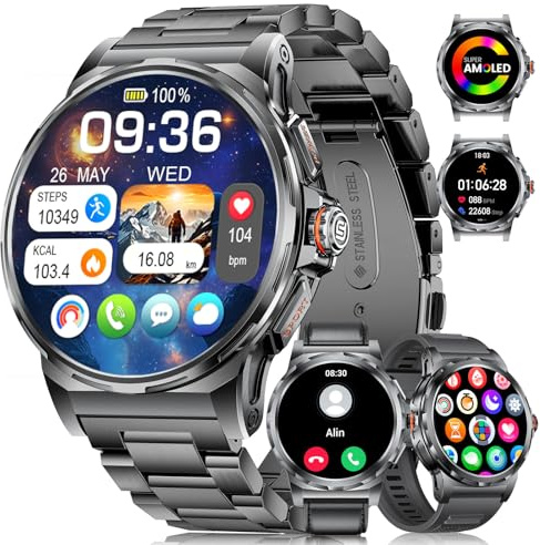 LIGEMI Reloj Inteligente Hombre con 3 Correas, 1.43 HD AMOLED Smartwatch Hombre con Llamadas Bluetooth, Monitor de Sueño, 5ATM Impermeable, 100+ Modos Deportivos para Android iOS