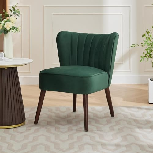 GarveeHome Moderner Akzentstuhl, Gepolsterter Stuhl Aus Samt Mit Massivholzbeinen, Tragkraft 136KG, Bequemer Lounge-Sessel Ohne Armlehnen Für Wohnzimmer, Schlafzimmer, Büro – Grün