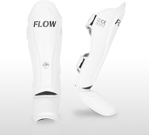 Flow Protège-Tibias thaïlandais Classiques - pour Le MMA, la Boxe, Le Muay thaï, Les Arts Martiaux, Hommes et Femmes - Blanc - L