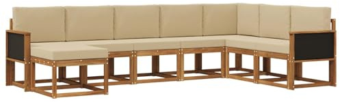 vidaXL Outdoor-Sofagarnitur 8 pcs Natur und Beige Massivholz Akazie, Moderner Garten Sofa, wetterfeste Eckcouch, Möbel zum Entspannen auf Terrasse, Patio Lounge und Komfortset