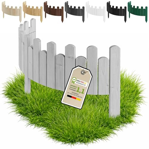 Floranica Beeteinfassung Holz Rollzaun 15 cm x 100 cm Silber Beetumrandung Rasenkante Rollborder Palisade Gartenzaun