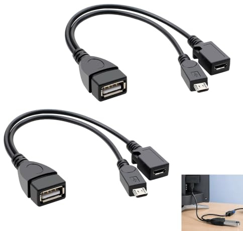 2 Pièces Câble Micro USB OTG, Câble OTG Micro USB Mâle+Femelle vers USB Femelle Adaptateur Universel,Compatible Clés USB Disques Externes Claviers, Souris pour Smartphone Tablette Android, Noir 20 cm
