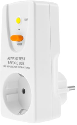 Fi Schutzschalter Steckdose, 230V 16A 10mA, 4000W Effektive Last | Personenschutzstecker Anti-Leckagen mit Reset & Selbsttest, Fehlerstromschutzschalter für Haushaltsgeräte, Werkzeuge