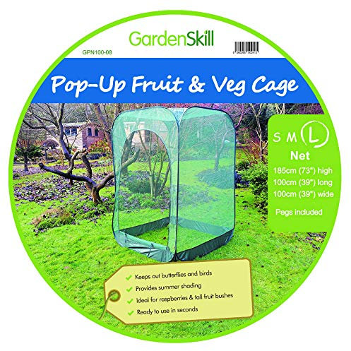 GardenSkill Pop Up Fruit Cage and Grow-House - Vegetable Plant Crop Protection Bird Net Cover Cloche (1.25m x 1.25m x 1.85m High)