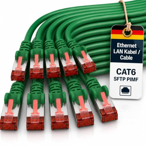 1aTTack.de 10 x 3 m - Cavo di rete Cat 6 Cavo patch Cat 6 RJ45 SFTP - Verde