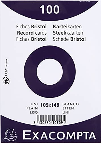 Exacompta 10509E 100er Pack Karteikarten blanko DIN A6 in Folie eingeschweißt 105 x 148 mm ideal für die Schule und Universität zum Lernen weiß