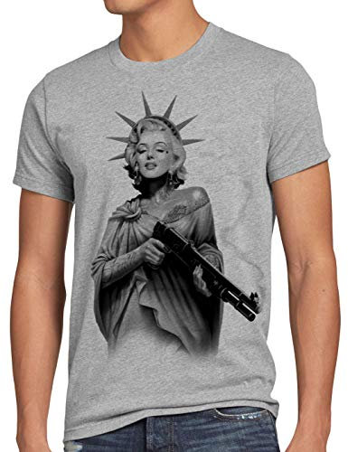 style3 Marilyn Liberty Tattoo T-Shirt Herren Freiheitsstatue USA New York, Größe:3XL, Farbe:Grau meliert