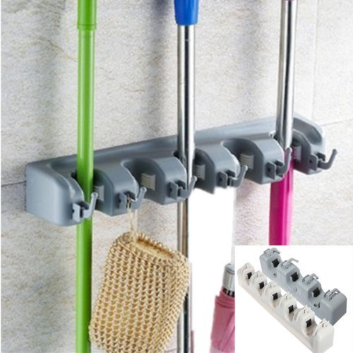 Wall mounted broom holder - 5 slots - kitchen organiser, 5 Position