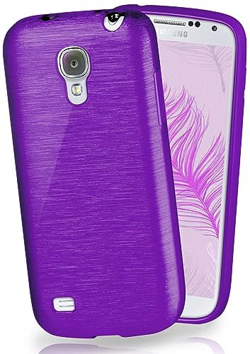 moex Stylische Brushed Aluminium-Optik & starker Grip | Ultra dünne Silikonhülle passend für Samsung Galaxy S4 Mini in Lila