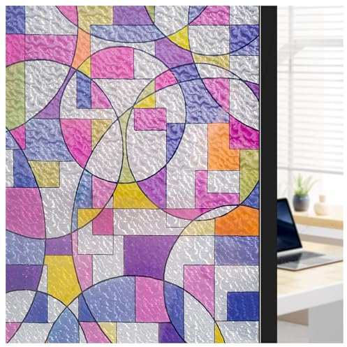 ConCus-T Stained Glass Window Film Self Adhesive Frosted Privacy Film Glass Door Window Covering Static Cling Peel and Stick, 90 X 200 CM