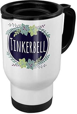 printplanet Thermobecher weiß mit Namen Tinkerbell - Motiv Flowers - Coffee to Go Becher, Thermo-Tasse