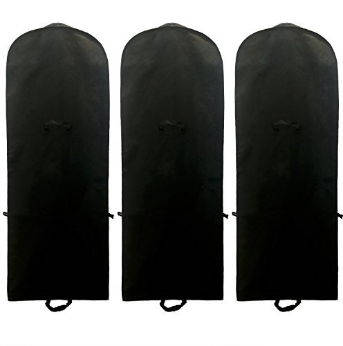 TUKA [3st.] Atmungsaktiver Kleidersack 180cm x 64cm, breite Seitenfalte, Faltbare Schutzhülle für Brautkleider/Abendkleider/Anzüge, Aufbewahrung & Transportieren, Schwarz TKB1001 3x