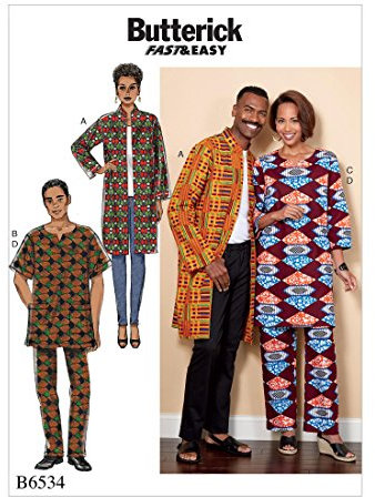 Butterick Patterns 6534XM Butterick Muster 6534 XM, Damen-/Herren-Mantel, Tunika und Hose, Größen S-L, Tissue, mehrfarbig, 17 x 0.5 x 22 cm