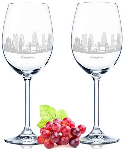 GRAVURZEILE Leonardo Weingläser mit Gravur - Skyline London im Set - Hochwertige 360° Lasergravur - schönes Geschenk als Andenken, Souvenir oder für Sammler & Weingenießer zum Geburtstag