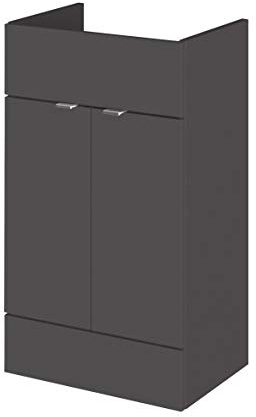 Hudson Reed OFF906 Fusion Modern Bathroom Floor Standing Vanity Unit with 2 Soft Close Doors, 500mm, Gloss Grey