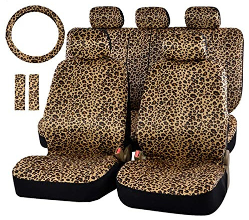 Audel Zebra Autositzbezüge für komplettes Set mit 2 Gurtpolstern & Universal 15 Lenkradbezug passend für PKW, LKW, SUV, oder Van Y35038-1