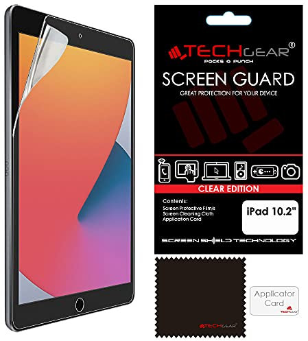 TECHGEAR Screen Protector for iPad 10.2 2021/2020 / 2019, CLEAR Screen Protector Guard Covers Compatible with New Apple iPad 9th / 8th / 7th Generation 10.2 2021/2020 / 2019