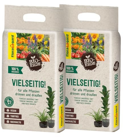 Floragard Bio-Erde Vielseitig 2x3 Liter - Universalerde für alle Pflanzen drinnen und draußen - torffrei und vegan, erdfarben
