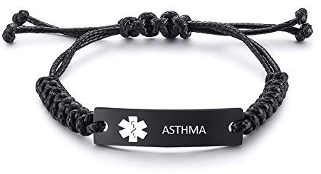 XUANPAI ASTHMA Geflochtenes Seil Notfall Notfall Medizinischer Alarm ID Identifikation Armband für Frauen Männer Kinder, 4-9 Zoll