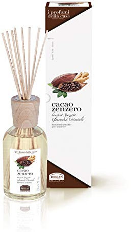 Helan, I Profumi della Casa, Profumatore per Ambienti, Profumo Ambiente con Bastoncini, Fragranza Cacao e Zenzero, con sentori di Caramello e Vaniglia, 250 ml - Made in Italy