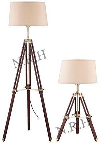 Lot de 2 abat-jours en laiton avec trépied et lampe de table