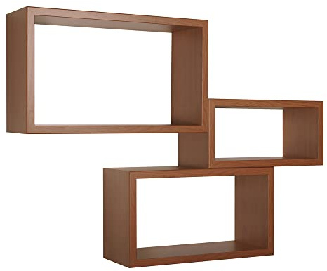 MODULARREDO | TRITTICO Set di 3 Mensole da Muro, Libreria Sospesa, Libreria Parete, Scaffale Parete, Ciliegio, 45x27 x 40x22 x 35x17 cm - Made in Italy