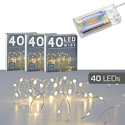 Mikro Draht Lichterkette Stern warmweiß silber Batterie Deko Beleuchtung Weihnachten (3 x 40 LED Mikro-Draht Lichterkette)