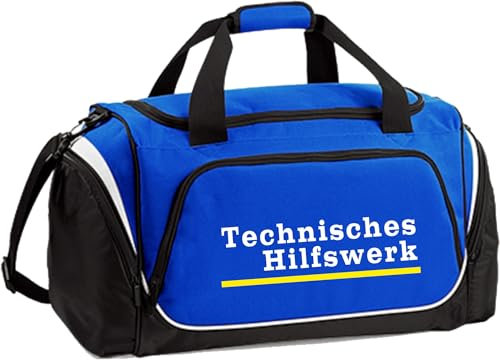 Sporttasche Technisches Hilfswerk blau mit gelb 55 L, 62 x 32 x 30 cm