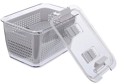 BESTonZON Kühlschrank Versiegelt Aufbewahrungsbox 2 Fach Abfluss Gemüsebox Obst Crisper Box Frisch Halten für Obst Fleisch Fisch (Grau)