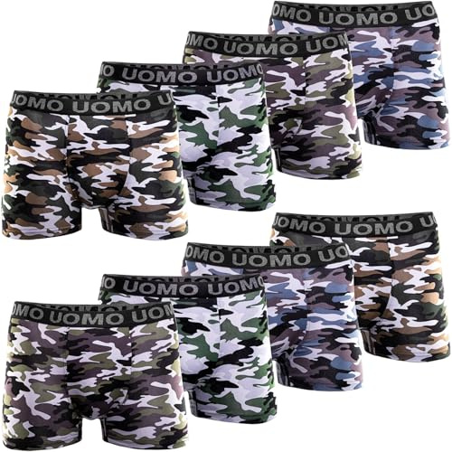 Pesail Herren Boxershorts, 10er Pack, Baumwolle-Modal Mischung, Gr. M-6XL, Bequeme Unterhosen im Camouflage Muster, enganliegende Retroshorts ohne kratzenden Zettel L Blau