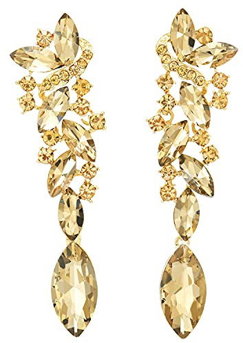 Champagner Art Deco Hochzeit Strass Marquise Cluster Chandelier Kronleuchter Lange Baumelnde Gold Statement Ohrringe