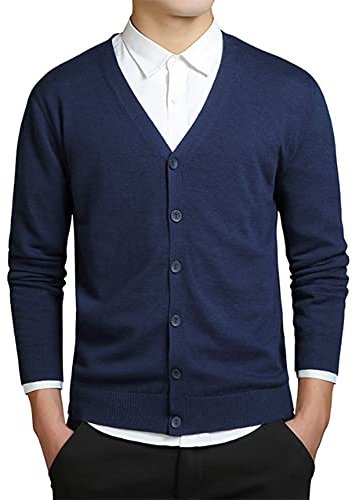 MANBOZIXi Cardigan da Uomo Maglieria Leggera, Blu L