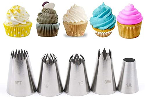 JasCherry 5 Pièces Grande Douilles Étoile à pâtisserie en Acier Inoxydable pour Décoration de Gâteaux - Réutilisables Grosse Large Taille Douille Patisserie pour Tarte et Cupcakes #D