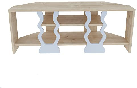 DECOROTIKA - Meuble TV d'angle iral avec étagères Ouvertes, Meuble de Rangement multimédia et de Divertissement (chêne Saphir et Blanc)