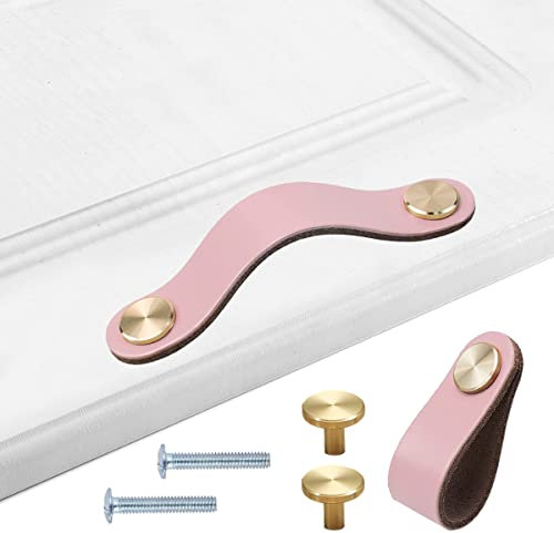 HY HUIJUN Ledergriffe Möbel;4 Stück Handgemachte Möbelgriffe Leder Knopf Schrankgriff Knöpfe für Ledergriff Küchenschränke Schränke